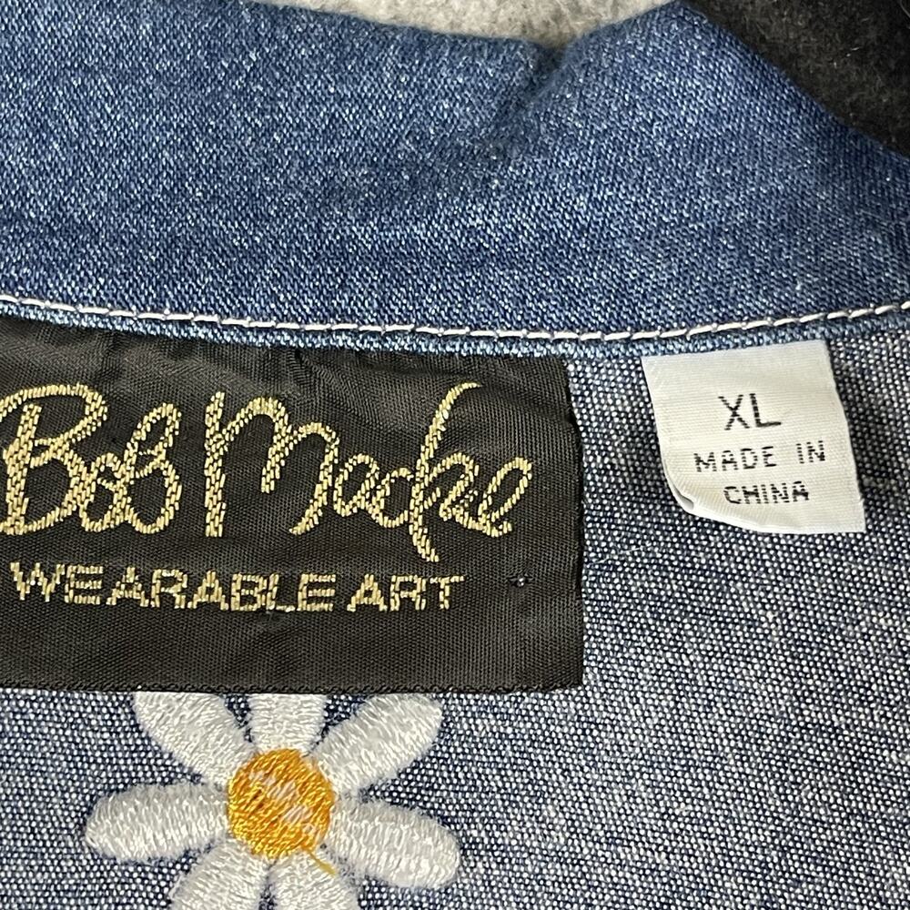 Bob Mackie Wearable Art Jacket Womens XL Denim Embroidered Flower Daisy Stretch - Picture 6 of 15